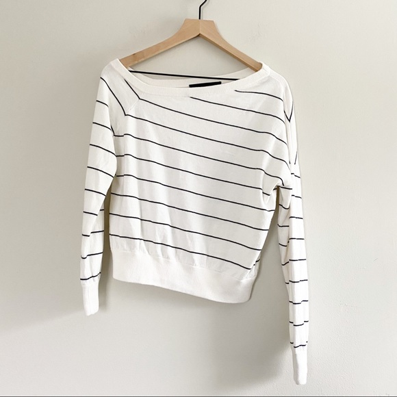 360 Cashmere Off the Shoulder Cotton Cashmere Striped Sweater Size Small - Picture 5 of 6